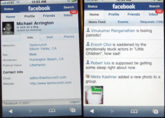 An old screenshot of Facebook mobile from 2007 that shows how status updates use to look