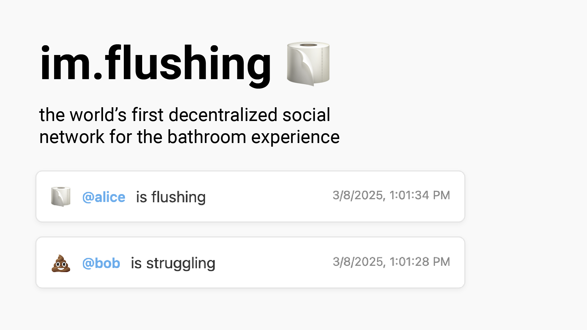 A promotional screenshot of the app im.flushing
